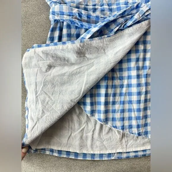 For Love and Lemons Dixie Mini Dress Strapless Sweetheart Neckline Blue Gingham - Picture 5 of 9